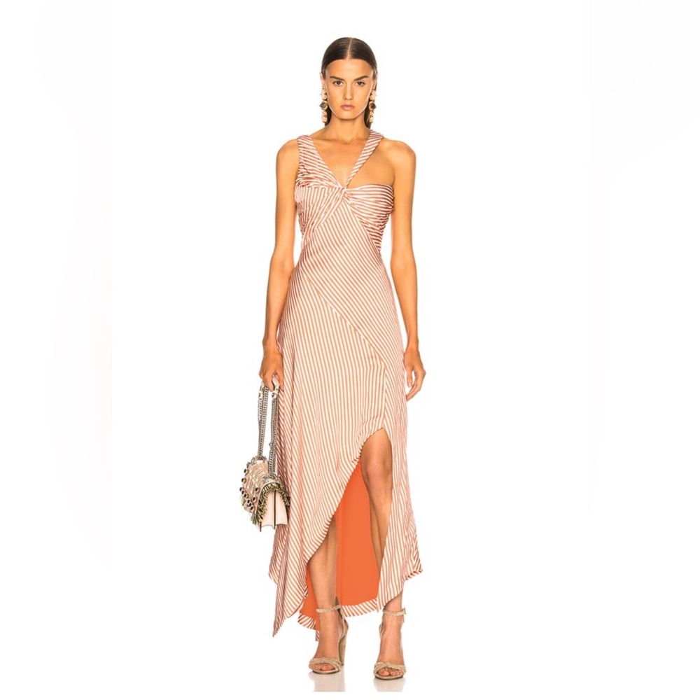 Jonathan Simkhai Asymmetrical Stripe Twist Ruffle Dress Size 8